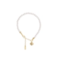 Elegante bracciale di perle in argento S925 con ciondolo a campanella dorata e chiusura - Argento 925 / Oro 18K