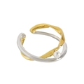 Minimalistischer S925 Silber Doppelring mit Kreuzdesign und Perle in Gold und Silber - Größe 13 (Verstellbar) / Gold und Silber Zweifarbig