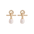 Pendientes minimalistas de plata S925 con cruz de circón y perlas de lágrima colgantes - Plata 925 / Oro Champaña (ES201)