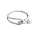 Minimalist S925 sterling silver ring featuring a double line design with white pearl accent - Adjustable Open / White Gold