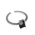 Retro S925 silver ring with rectangular black zircon and delicate floral accents - Adjustable Open / Retro Silver (Black Zirconia)