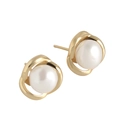 Eleganti orecchini a perno con perla bianca e cornice dorata su sfondo bianco - Argento 925 / Oro Champagne (ES205)