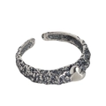 S925 sterling silver heart open ring with retro textured lava pattern finish - Adjustable Open / Antique Silver