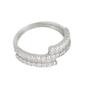 Minimalist double-layered S925 silver ring with pavé-set zircons and 14K stamp - US 9 / Staggered Overlap
