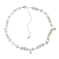Collana di perle d'acqua dolce barocche con ciondoli ape e fiore di prugna in argento - Argento 925 / Stile Primavera (XL208_Collana Primavera)