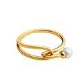 Minimalist S925 sterling silver gold ring with a single white pearl accent - Adjustable Open / Champagne Gold