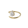 Anillo de plata S925 dorada con circón en forma de pera y diseño abierto ajustable - Abierto Ajustable / Dorado (Circonita Blanca)