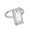 Minimalistischer S925 Sterlingsilber Ring mit Smaragdschliff Zirkonia Stein - Einstellbar Offen / Weißgold