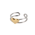 Minimalistischer doppellagiger S925 Silberring mit goldenem Herz und offenem Design - Einstellbar Offen / Herz im Layering-Look (Gold- und Silberfarbe)