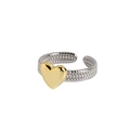 Minimalist S925 sterling silver open ring with twisted texture and golden heart center - Adjustable Open / Twisted Heart Style (JZ344)