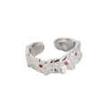 Irregular textured S925 sterling silver open ring with red zircon inlays for women - Adjustable Open / White Gold