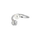 S925 Silberring mit Perle und Tulpenknospe, unregelmäßige organische Textur für Damen - Einstellbar Offen / Weißgold