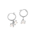Pendientes de aro en plata S925 con circonitas y colgantes de perlas blancas redondas - Plata 925 / Oro Blanco
