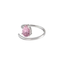 Anillo ajustable de plata S925 con gema rosa de talla pera engastada en garras - Abierto Ajustable / Oro Blanco (Circón Rosa)