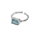 Minimalist S925 sterling silver open ring with blue rectangular zircon and wavy band - Adjustable Open / White Gold