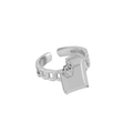 Minimalistischer S925 Sterlingsilber Ring mit Flüssigketten-Textur und poliertem Rechteck-Detail - Einstellbar Offen / Stil Ohne Steine (JZ367)