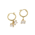 Aros de plata S925 dorada con perla de agua dulce blanca y circonita cúbica colgante - Plata 925 / Oro de 18K