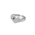 Verstellbarer S925 Sterling Silber Herzring mit blauem Zirkon und Sternenfassung - Einstellbar Offen / Weißgold
