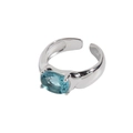 Anello regolabile in argento S925 con un grande zircone blu ovale incastonato in 4 griffe - Aperto Regolabile / Color Platino (JZ373_Platino)