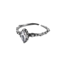 Vintage S925 silver ring with marquise-cut zircon and textured branch design - Adjustable Open / Antique Silver