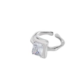 Irregular S925 sterling silver open ring with step-cut rectangular zircon stone - Adjustable Open / White Gold