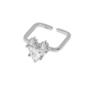 Bague carrée minimaliste en argent S925 avec un cluster de zircons en forme de cœur - Ouvert Réglable / Or Blanc