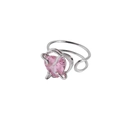 Minimalist S925 sterling silver ring with a pink zircon heart in a wire-wrapped design - Adjustable Open / White Gold