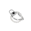 Anillo de plata S925 con candado de corazón, perlas barrocas y cadena moderna - US 9 / Oro Blanco
