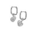 Sparkling S925 sterling silver heart drop earrings with pave cubic zirconia stones - 925 Silver / Silver