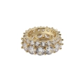 Double row gold plated S925 silver ring with sparkling white cubic zirconia stones - US 9 / 18K Gold