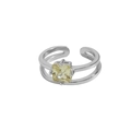 S925 Sterling Silber Doppelring mit einem quadratischen gelben Zirkonia-Mittelstein - Einstellbar Offen / Weißgold