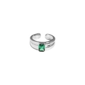 S925 Sterling Silber Ring mit smaragdgrünem Zirkonia im modernen, verstellbaren Design - Einstellbar Offen / Weißgold