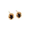 Minimalist S925 silver oval black zircon stud earrings with gold plating - Black Stone - Champagne Gold