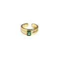 Vergoldeter S925 Sterling Silber Ring mit rechteckigem grünen Zirkonia Stein - Einstellbar Offen / 18K Gold