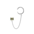 S925 Sterling Silber Ohrmanschette mit gedrehter Textur, smaragdgrünem Zirkon und Kette - Weißgold-Olivgrüner Stein