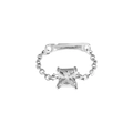 Anello a catena minimalista in argento S925 con zircone quadrato incastonato - US 9 / Pietra Bianca