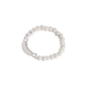 Elegant S925 sterling silver pearl ring with minimalist curved metal accent for women - Size 9 (15.1mm) / White Gold
