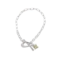 Minimalist S925 sterling silver chain bracelet with square yellow zircon and OT clasp - 925 Silver / Green Stone Bracelet
