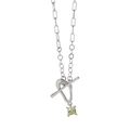 Collar de plata S925 con eslabones, cierre de corazón OT y circón amarillo cuadrado - Plata 925 / Collar de Piedra Verde