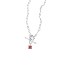 Silver S925 paperclip necklace with OT buckle and square red zircon pendant charm - 925 Silver / Red Jasper Necklace