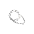 S925 Sterling Silber Ring mit weißen Perlen und feiner Kette im geometrischen Design - US 9 / Silber