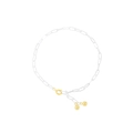 Bracciale a catena a graffetta in argento S925 con perline dorate minimaliste - Argento 925 / SL070-Argento + Oro 18K