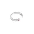 Anillo abierto de plata S925 con circón rosa y textura de roca martillada única - US 13 / Rosa