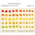 Set of 100 maple leaf PET stickers with 50 unique designs in warm autumn colors - Pack of 100 / Five-pointed Maple Leaf