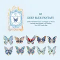 Deep Blue Fantasy PET butterfly stickers with laser gold finish for DIY journals 21pcs - Deep Blue Fantasy