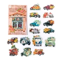 Set di 30 adesivi in PET vintage con auto e fiori per decorazione di scrapbooking DIY - Viaggio Floreale
