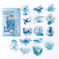 Set di 30 adesivi in PET blu con balene e fiori ad acquerello per decorazioni fai-da-te - Fiori nel Mare Blu
