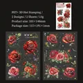 Pegatinas de rosas rojas de PET con estampado dorado para scrapbooking, set de 2 hojas - Rosa Roja