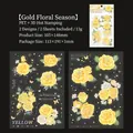 Pegatinas de rosas doradas en PET con detalles en pan de oro para decoración de diarios - Temporada de Flores Doradas