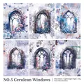 Vintage decoratief papier Blauw Venster voor journaling met bloemige gothic designs - Azurblauwe Venster